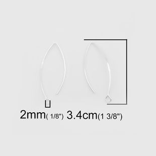 Picture of Sterling Silver Earrings Findings V-shaped Silver W/ Loop 3.4cm x 1.3cm, Post/ Wire Size: (21 gauge), 1 Gram (Approx 2-4 PCs)