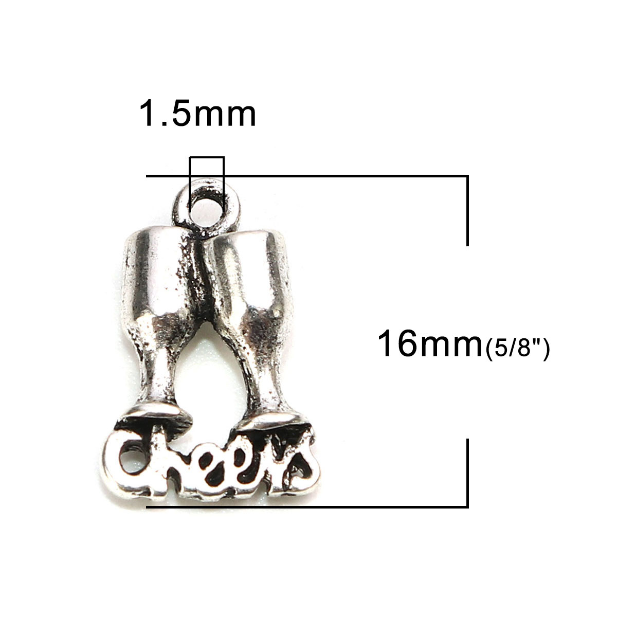 Imagen de Zamak Colgantes Charms Copa de Vino Plata Antigua Mensaje " Animar " 3D 16mm x 11mm, 10 Unidades