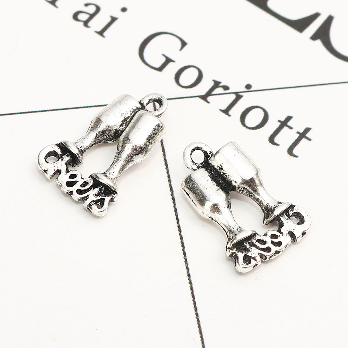 Imagen de Zamak Colgantes Charms Copa de Vino Plata Antigua Mensaje " Animar " 3D 16mm x 11mm, 10 Unidades