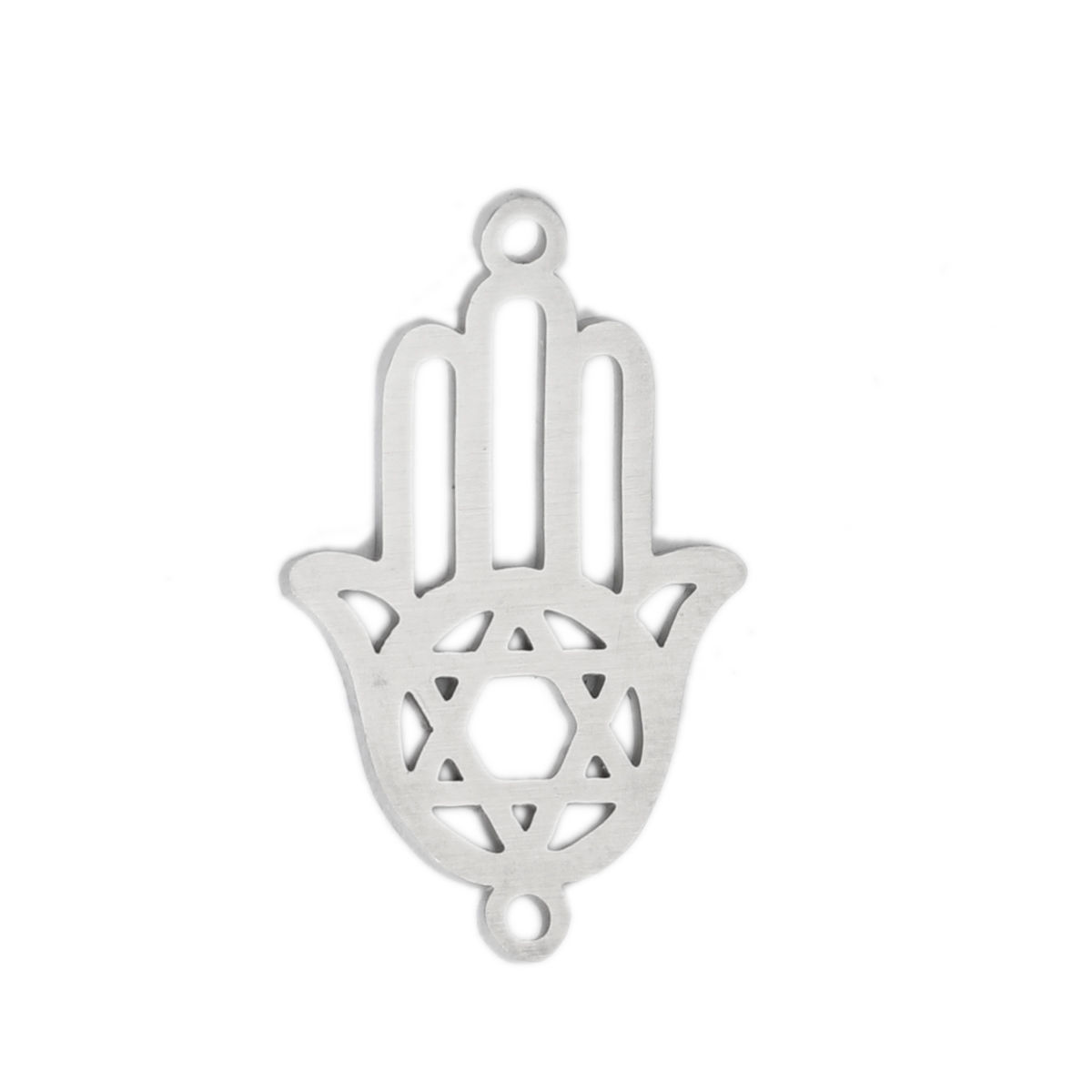 Bild von 304 Edelstahl Verbinder Hamsa Symbol Hand Silberfarbe Hexagramm Davidstern Hohl 23mm x 14mm, 5 Stück