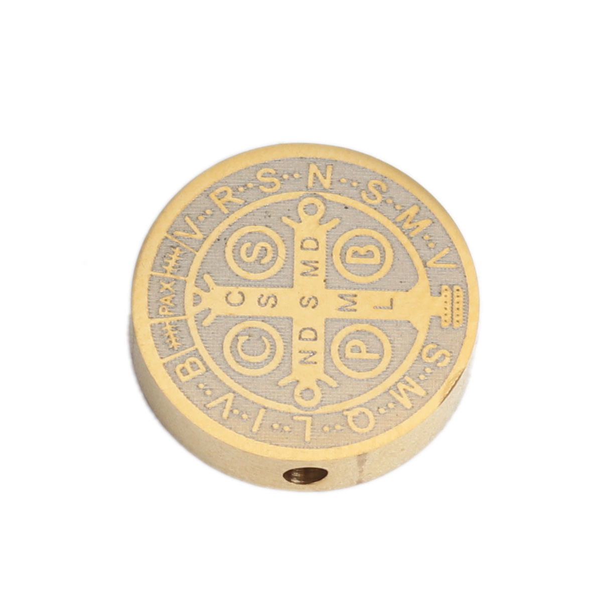 Picture of 304 Stainless Steel Beads Round Gold Plated Silver Tone Cross About 15mm Dia., Hole: Approx 1.6mm, 2 PCs