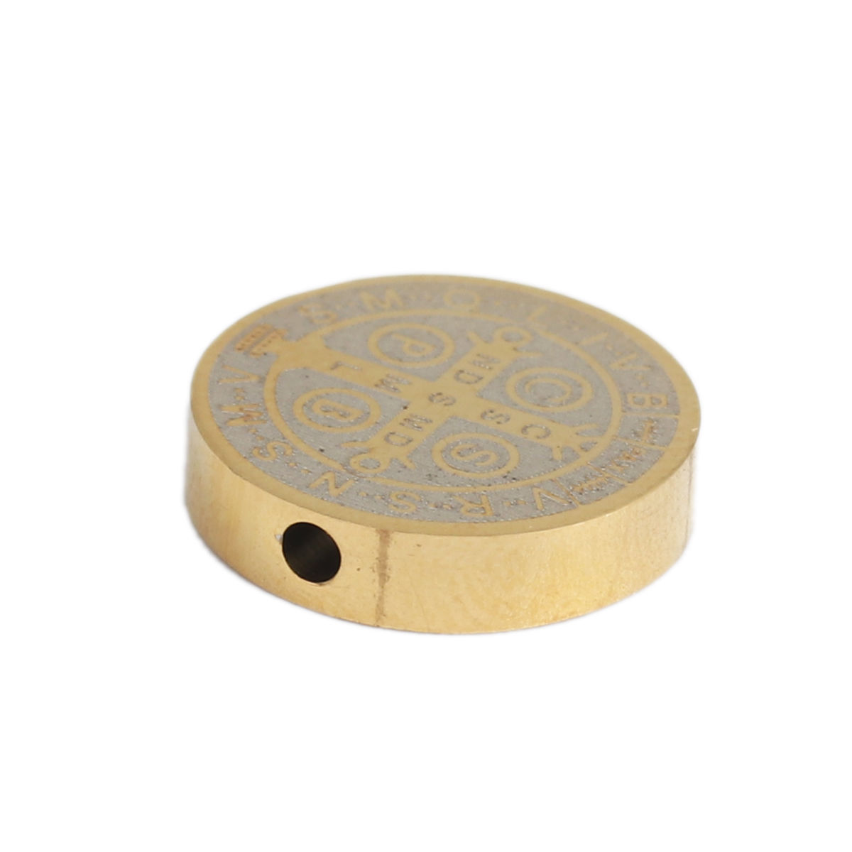 Picture of 304 Stainless Steel Beads Round Gold Plated Silver Tone Cross About 15mm Dia., Hole: Approx 1.6mm, 2 PCs