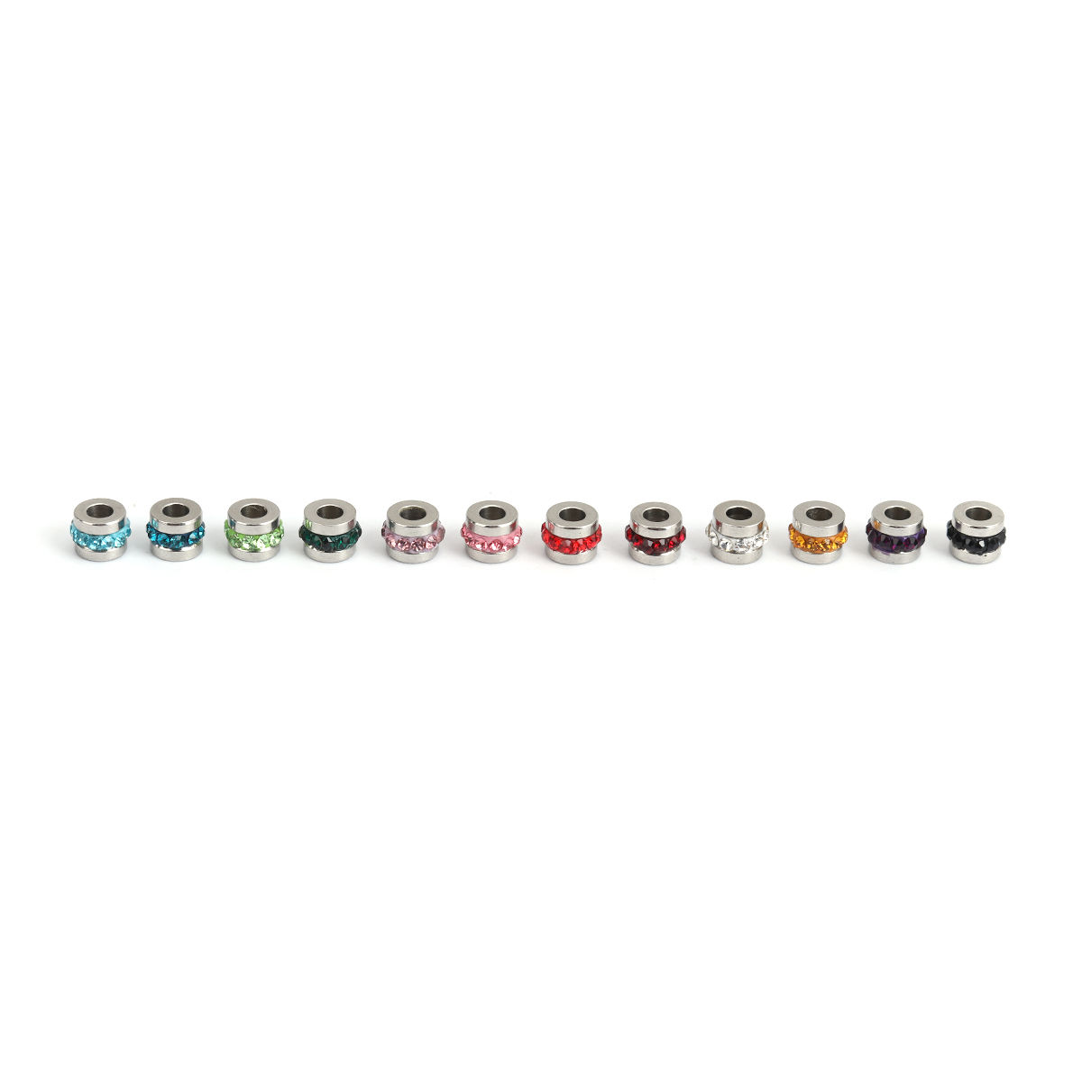 Bild von 304 Edelstahl Perlen Zylinder Silberfarbe Zufällig mix Strass 7mm x 5mm, Loch: ca. 2.8mm, 10 Stück