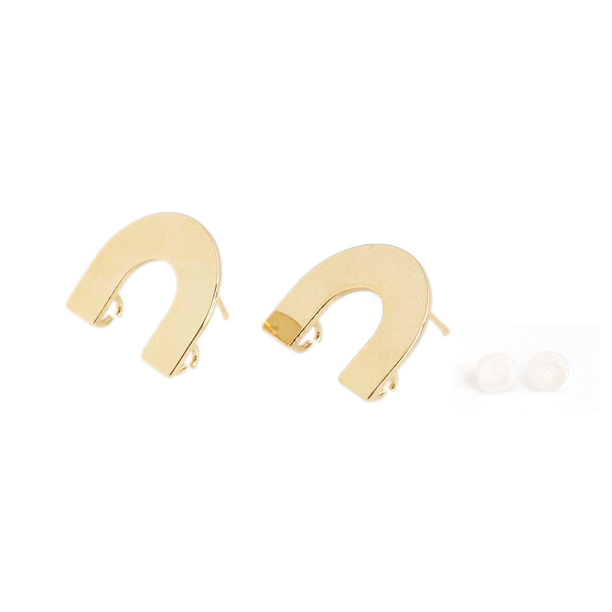 Bild von Messing Ohrring Ohrstecker 18K Vergoldet U-Form M/Öse 18mm x 15mm, Drahtstärke: (20 gauge), 6 Stück