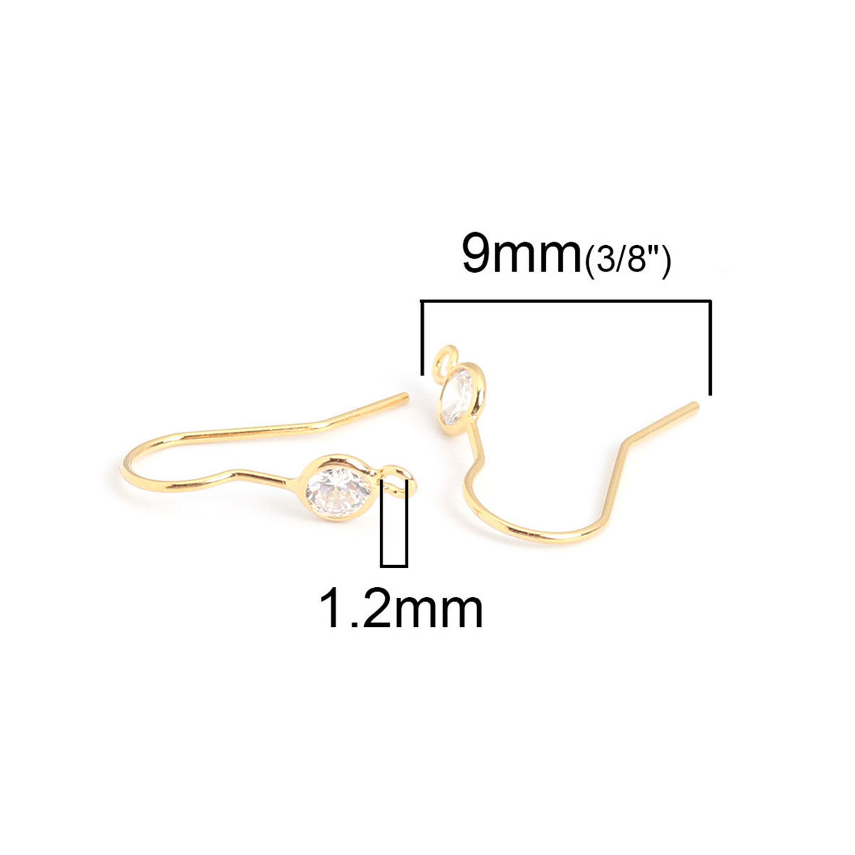 Immagine di Ottone Orecchini a Perno 18K Vero Oro Placcato A Forma di U W/ Loop Trasparente Strass 18mm x 9mm, Dimensione di Posta / Cavo: (21 misura), 6 Pz