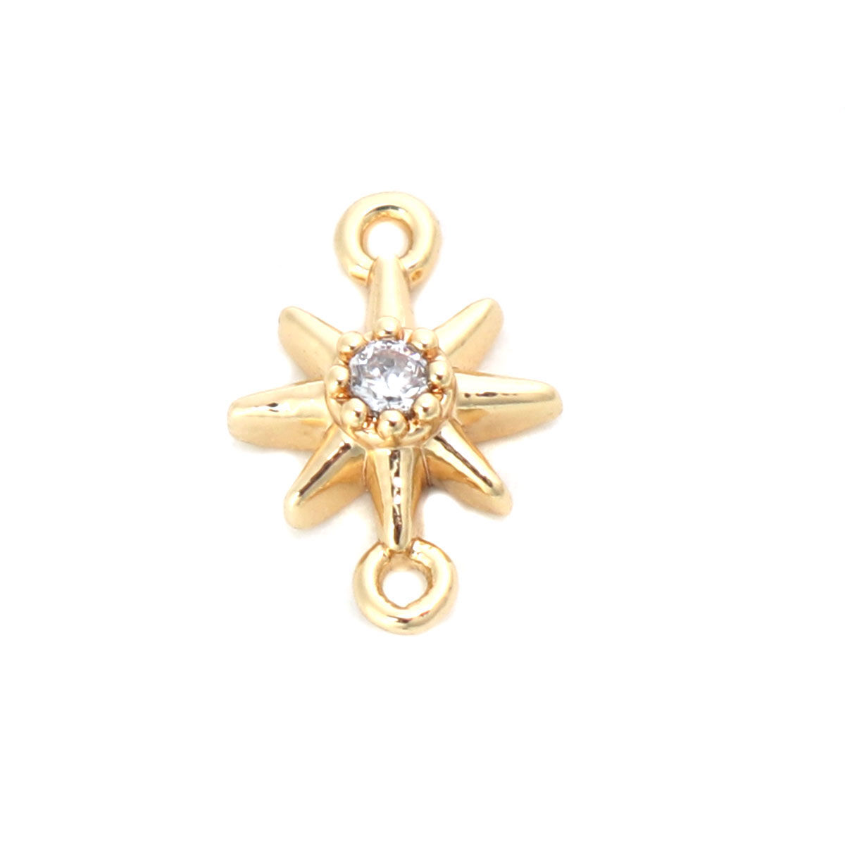 Picture of Zinc Based Alloy Galaxy Connectors Sun 18K Real Gold Plated Clear Rhinestone 10mm x 7mm, 10 PCs