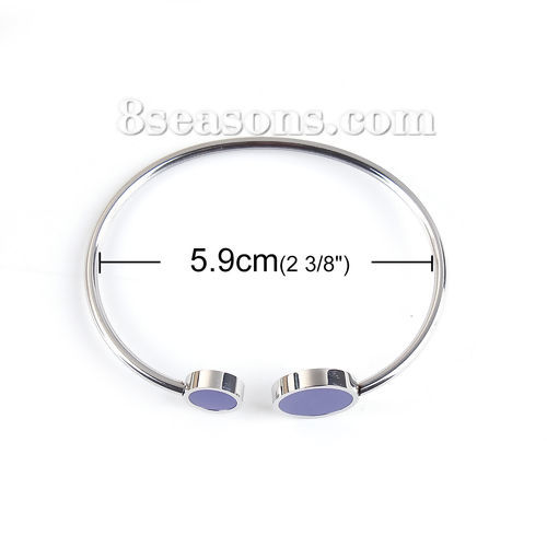 Imagen de 304 Acero Inoxidable Abierta Cuff Brazaletes Pulseras Tono de Plata Azul Ronda Elástico 18.3cm longitud, 1 Unidad