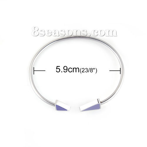 Image de Bracelet Manchette Jonc Semi-Ouvert en 304 Acier Inoxydable Pointe de Flèche Elastique Bleu Foncé Argent Mat 18.3cm 1 Pièce