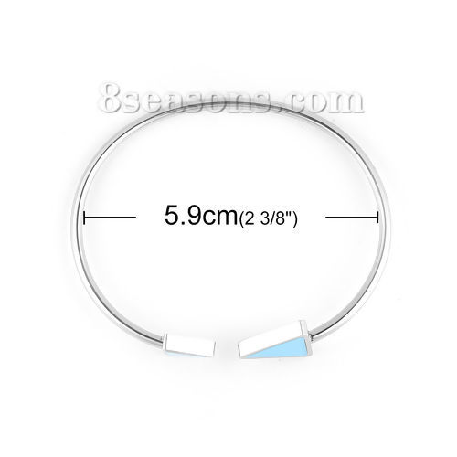 Imagen de 304 Acero Inoxidable Abierta Cuff Brazaletes Pulseras Tono de Plata Azul Cielo Punta de Flecha Elástico 18.3cm longitud, 1 Unidad