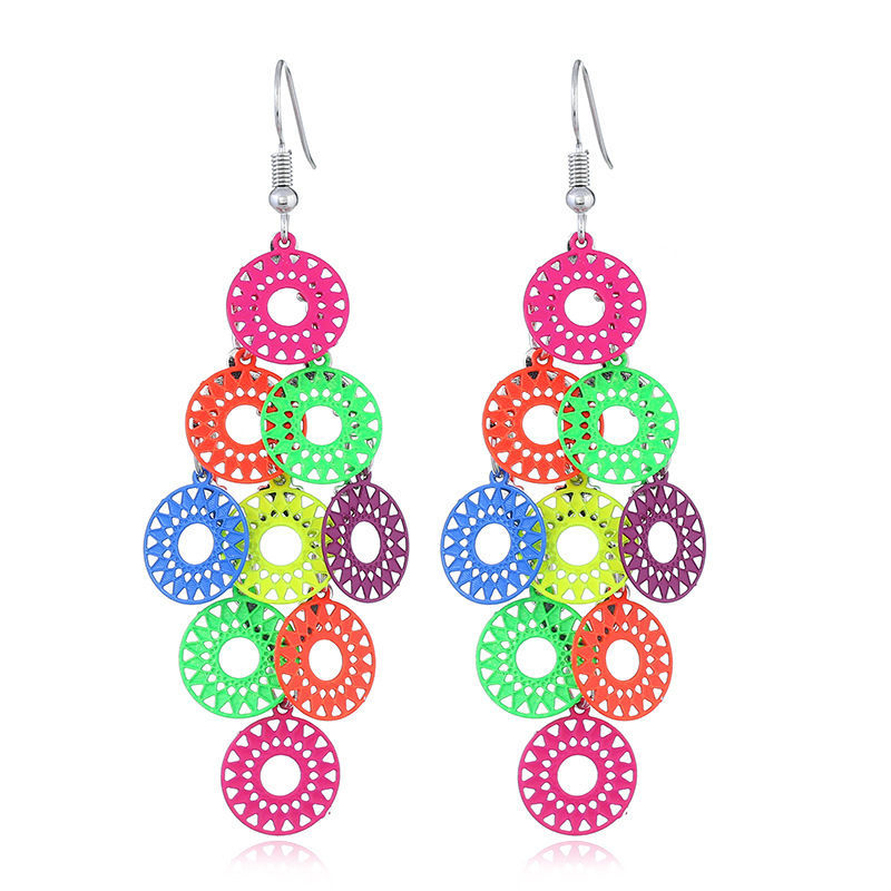 Imagen de Acero Inoxidable Pendientes Multicolor Ronda Sol Color Plateado 7.5cm x 2.7cm, 1 Par