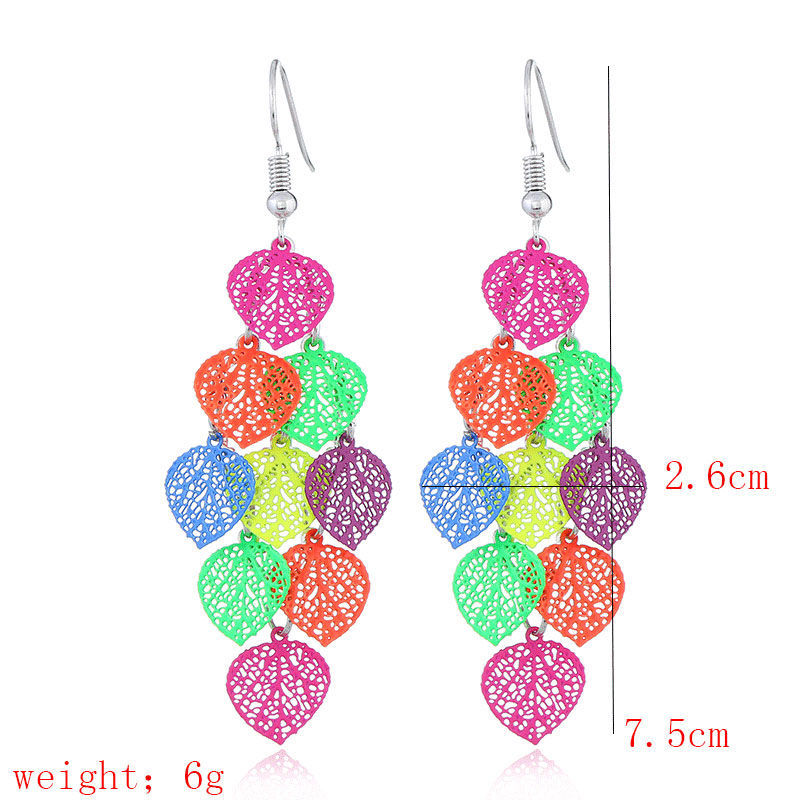 Imagen de Acero Inoxidable Pendientes Multicolor Corazón Hoja Color Plateado 7.5cm x 2.6cm, 1 Par