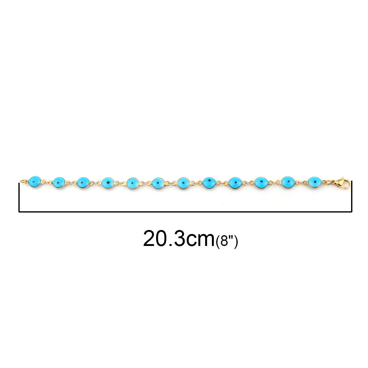 Picture of 304 Stainless Steel Bracelets Gold Plated Blue Dot Enamel 20.4cm(8") long, 1 Piece
