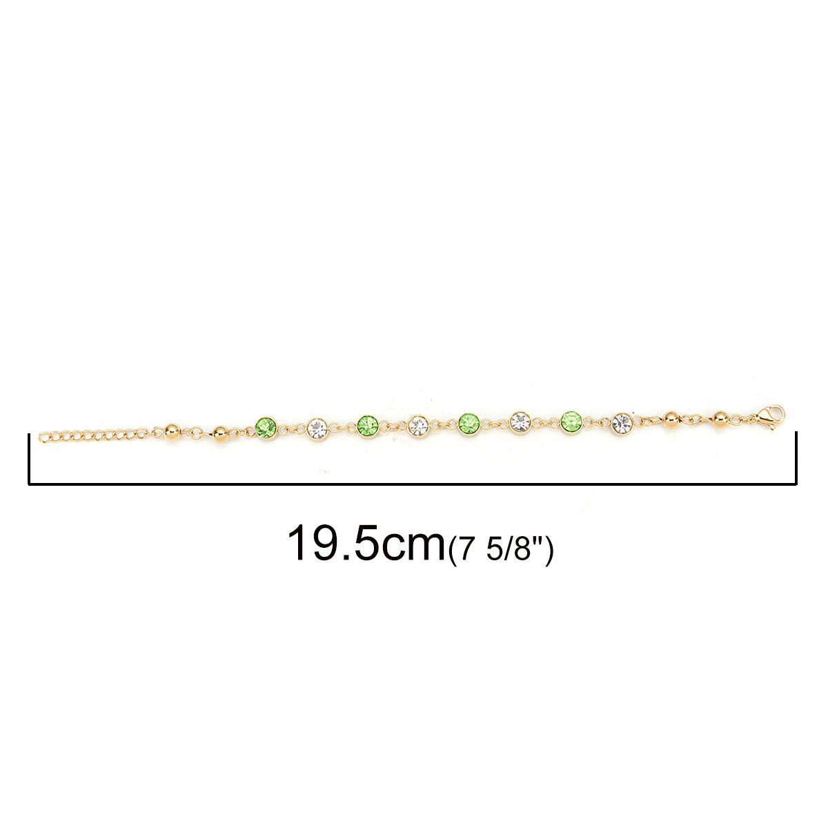 Picture of 304 Stainless Steel Bracelets Gold Plated Green Rhinestone 16.6cm(6 4/8") long, 1 Piece