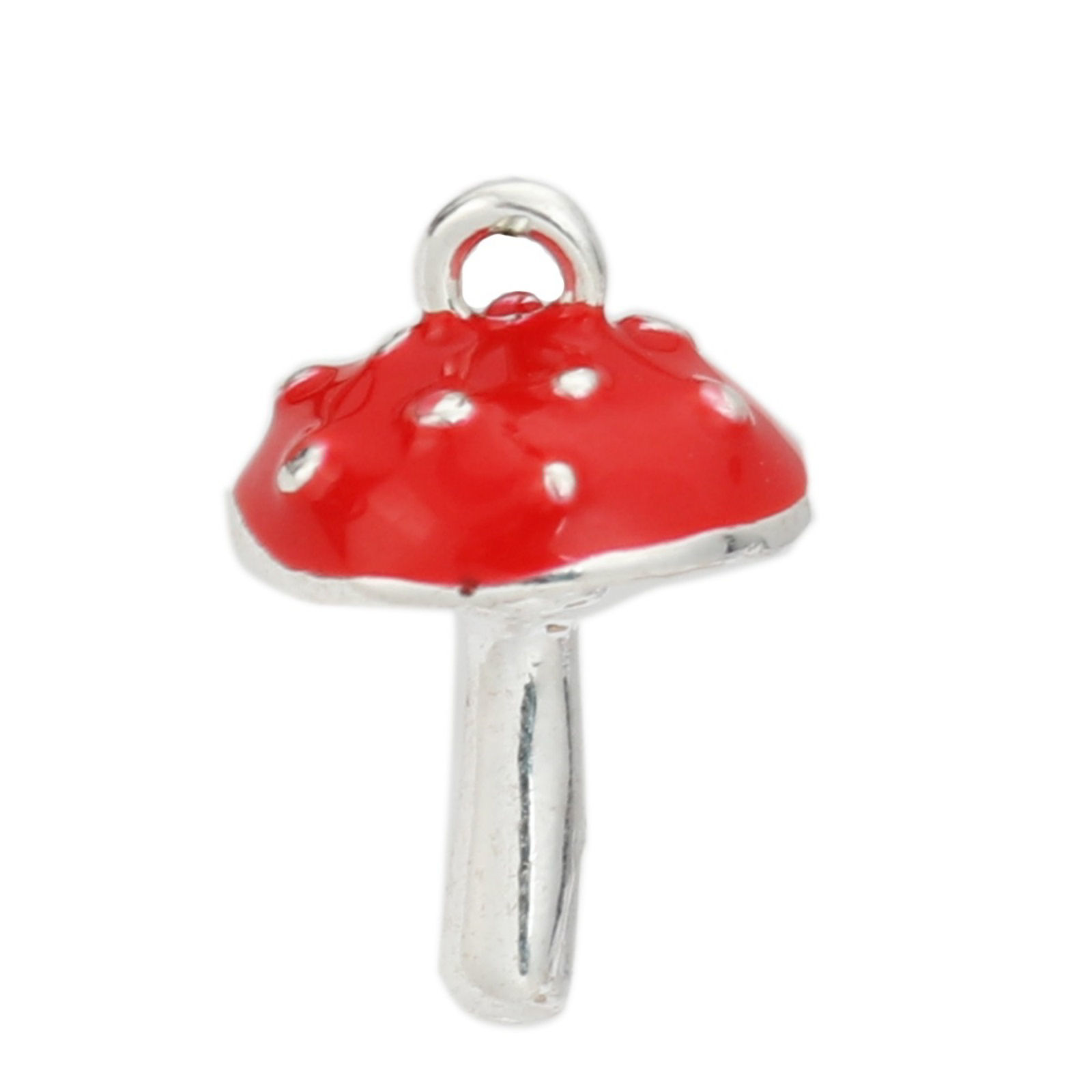 Picture of Zinc Based Alloy 3D Charms Mushroom Silver Plated Red Enamel 17mm x 11mm, 5 PCs