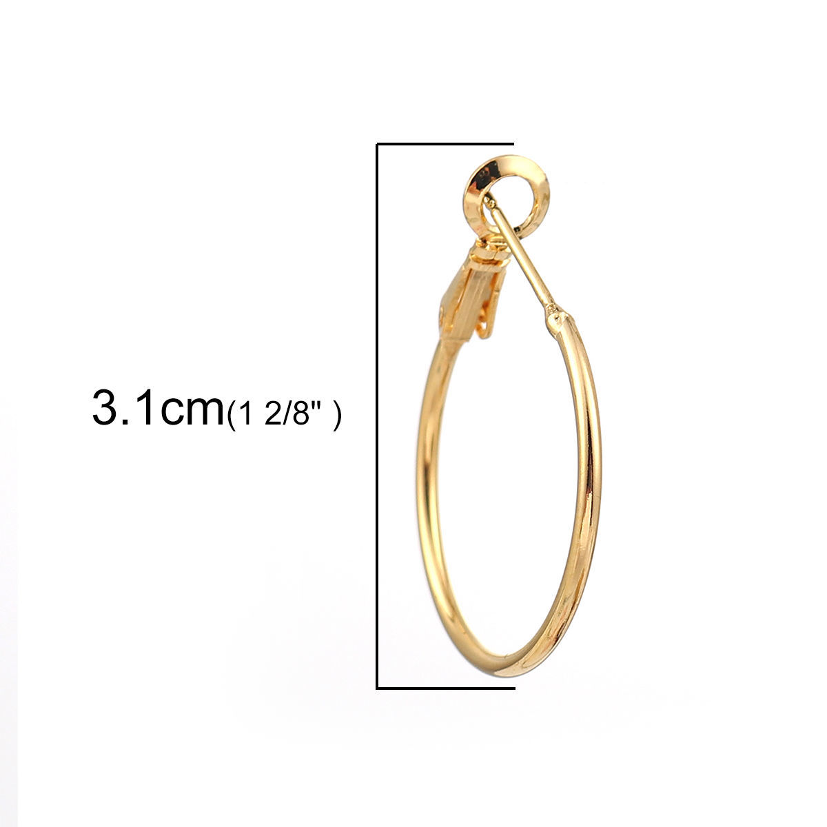 Imagen de Latón Pendientes Círculos Ronda 18K Oro Real Chapado 31mm x 25mm, Post/ Wire Size: (20 gauge), 280 Unidades