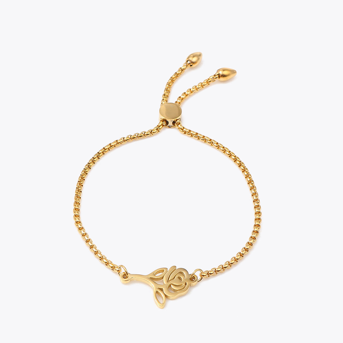 Picture of 304 Stainless Steel Adjustable Slider/ Slide Bolo Bracelets Gold Plated Rose Flower 26.3cm(10 3/8") - 25.3cm(10") long, 50 PCs