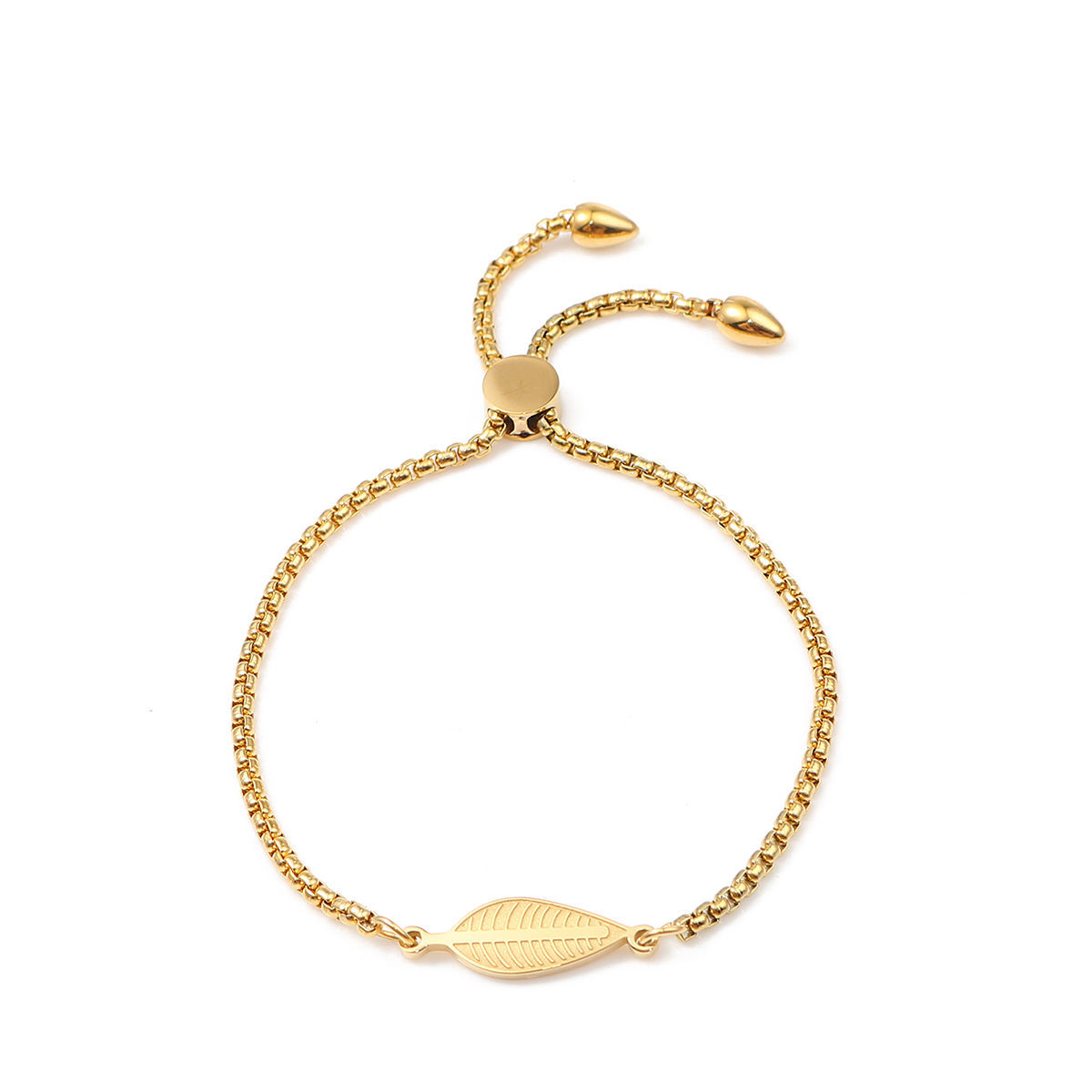 Picture of 304 Stainless Steel Adjustable Slider/ Slide Bolo Bracelets Gold Plated Leaf 26.3cm(10 3/8") - 25.3cm(10") long, 50 PCs