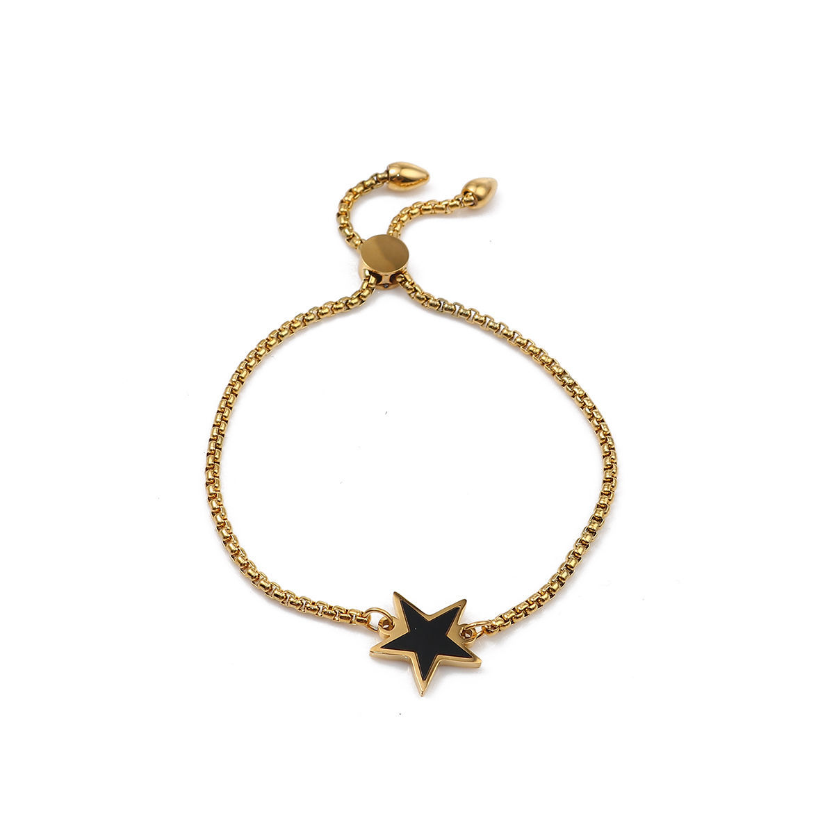 Изображение 304 Нержавеющая Сталь Регулируемая Боло Слайдер / Слайд-браслет Позолоченный Черный Звезда 26.3см - 25.3см Длина, 50 ШТ