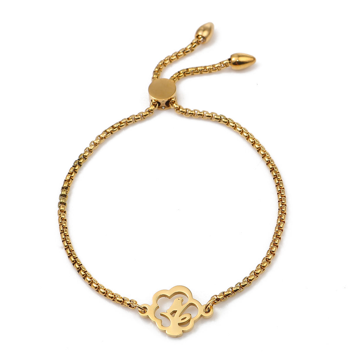 Изображение 304 Нержавеющая Сталь Регулируемая Боло Слайдер / Слайд-браслет Позолоченный Цветы 26.3см - 25.3см Длина, 50 ШТ