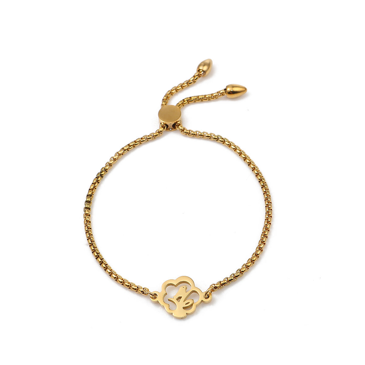 Изображение 304 Нержавеющая Сталь Регулируемая Боло Слайдер / Слайд-браслет Позолоченный Цветы 26.3см - 25.3см Длина, 50 ШТ