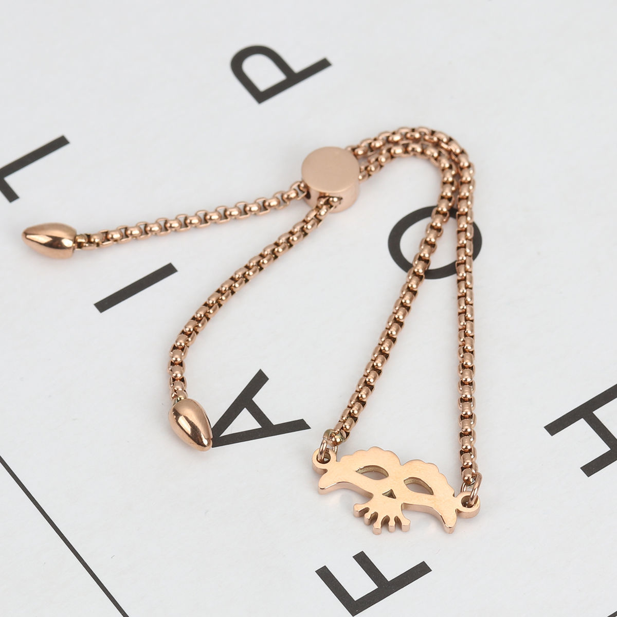 Изображение 304 Нержавеющая Сталь Регулируемая Боло Слайдер / Слайд-браслет Розово-золотой Маска 26.3см - 25.3см Длина, 50 ШТ