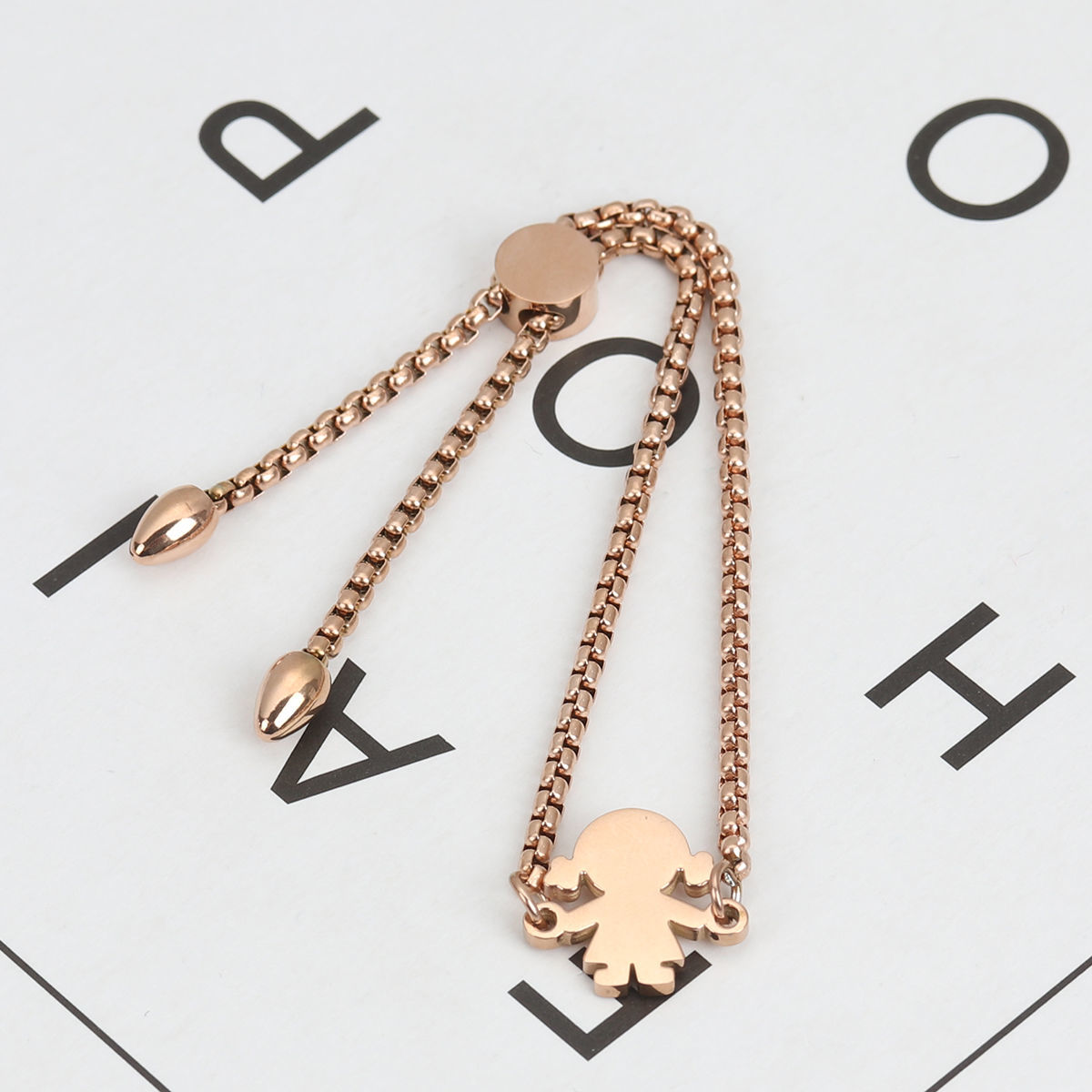 Picture of 304 Stainless Steel Adjustable Slider/ Slide Bolo Bracelets Rose Gold Girl 26.3cm(10 3/8") - 25.3cm(10") long, 50 PCs