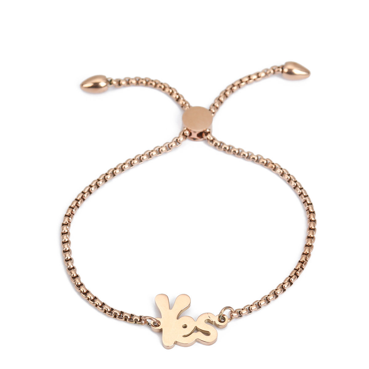 Picture of 304 Stainless Steel Adjustable Slider/ Slide Bolo Bracelets Rose Gold Message " Yes " 26.3cm(10 3/8") - 25.3cm(10") long, 50 PCs