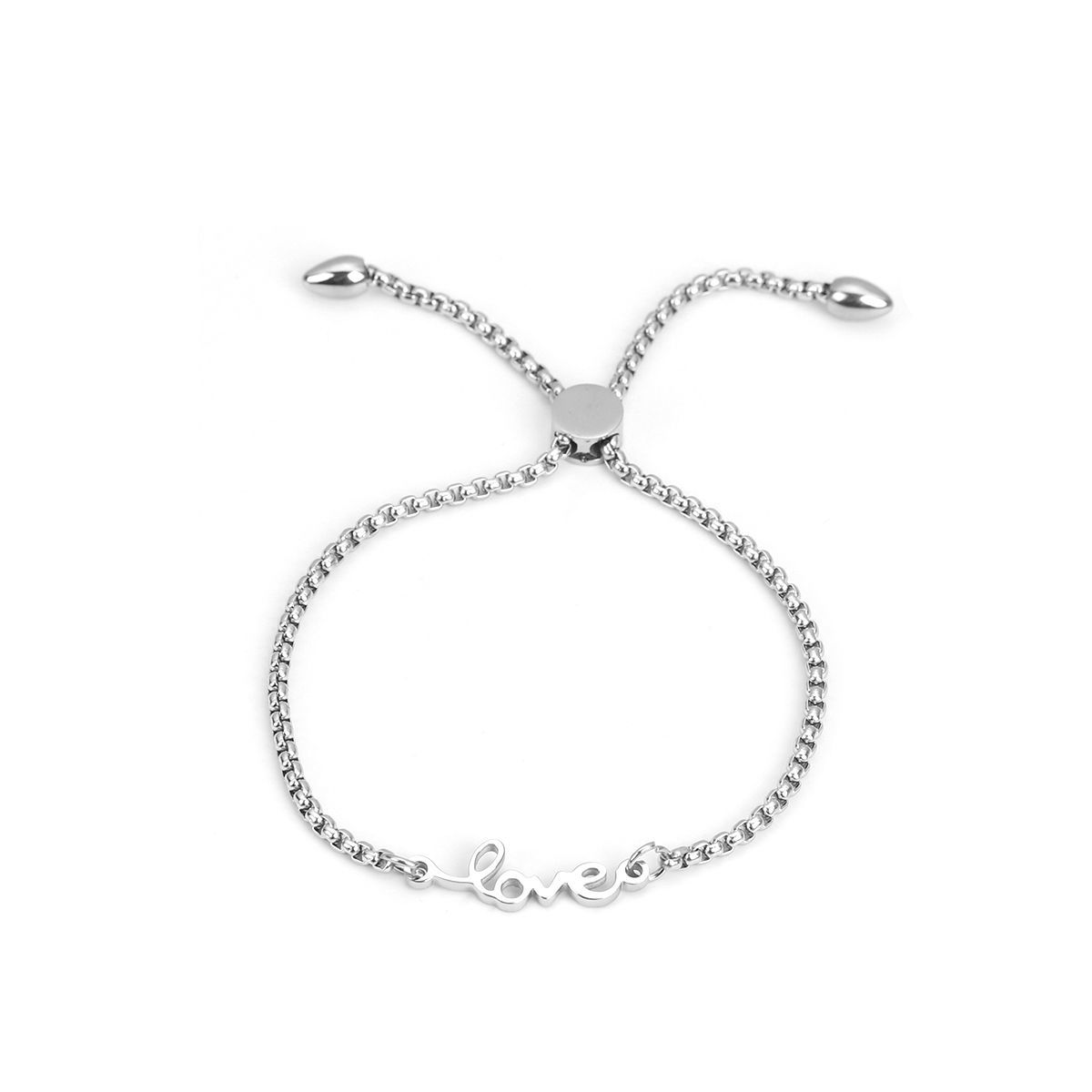 Imagen de 304 Acero Inoxidable Ajustable Slider/ Slide Pulsera Tono de Plata " Amor " 26.3cm - 25.3cm longitud, 50 Unidades
