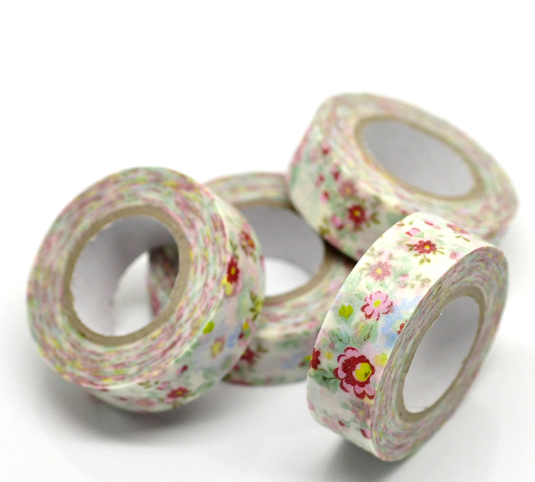 Imagen de Cinta Adhesiva Papel de Multicolor,Flor,10m x 15mm, 10 Unidades