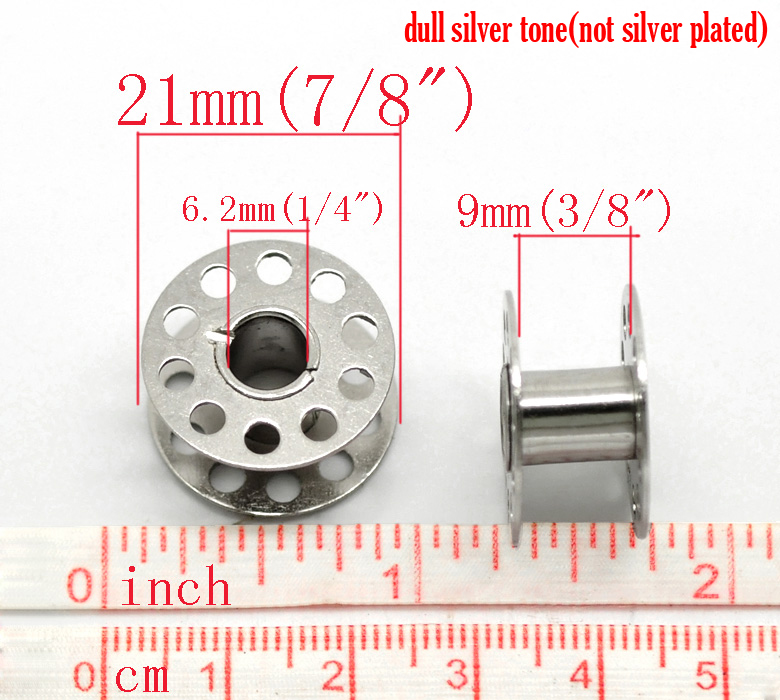 Image de Bobine Canette Machine à Coudre en Alliage de Fer Argent Mat 21mm x 11mm, 30 PCs