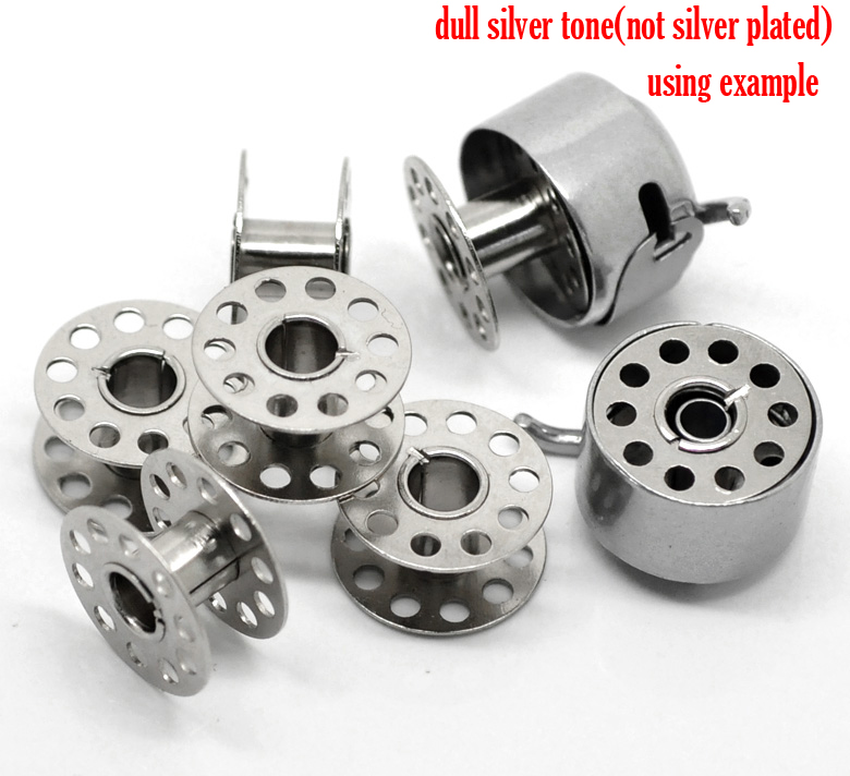 Image de Bobine Canette Machine à Coudre en Alliage de Fer Argent Mat 21mm x 11mm, 30 PCs