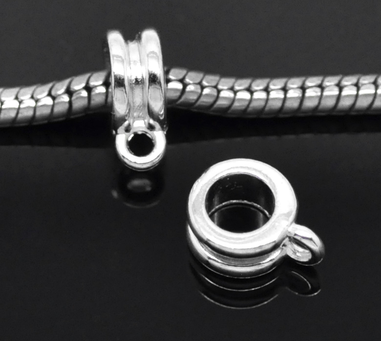 Picture of European Style Bails Beads Round Silver Plated 10mm x 8mm, 50 PCs