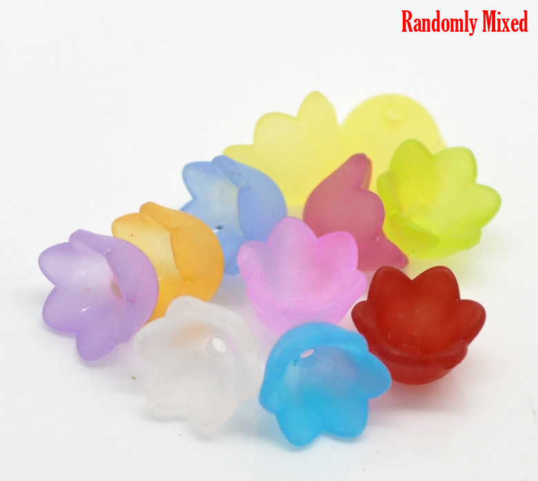 Picture of Acrylic Beads Caps Flower At Random Mixed Frosted (Fits 10mm Beads) 10mm x 7mm, 300 PCs
