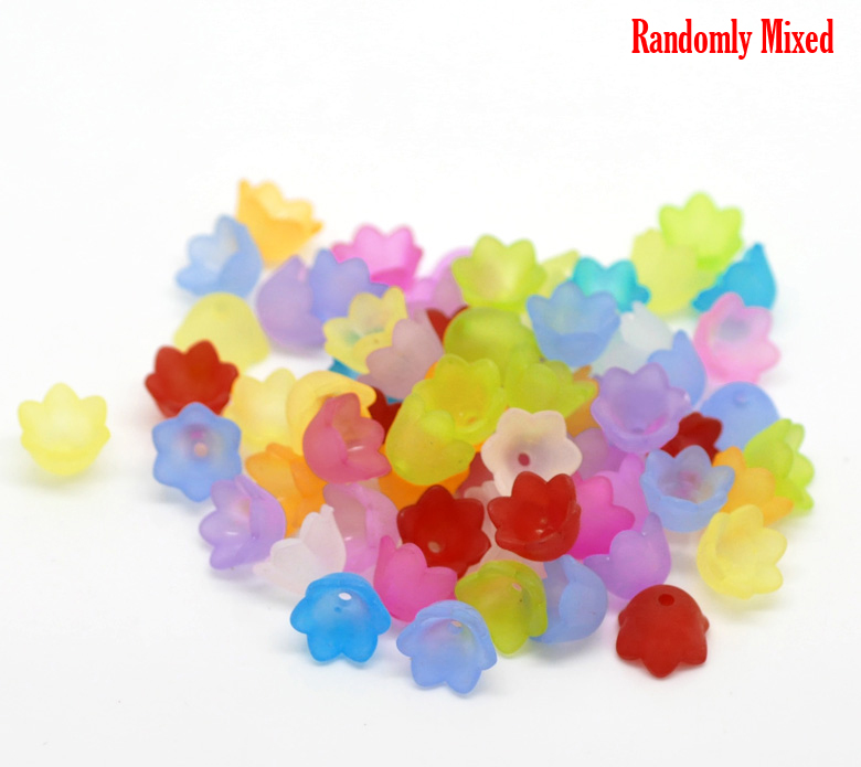 Picture of Acrylic Beads Caps Flower At Random Mixed Frosted (Fits 10mm Beads) 10mm x 7mm, 300 PCs