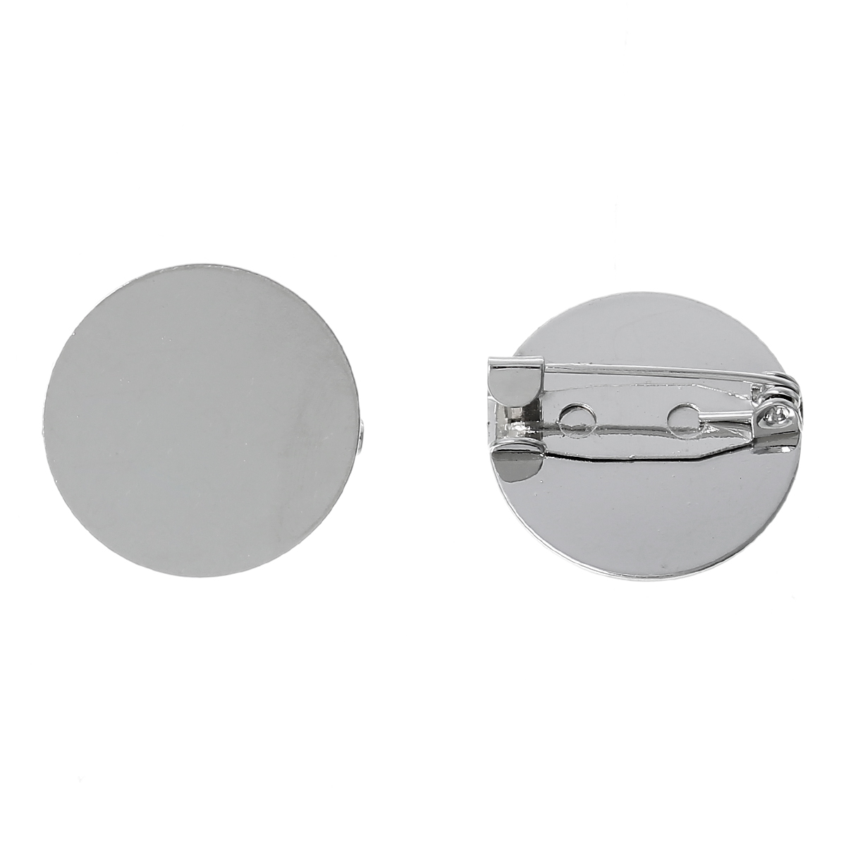 Picture of 20 PCs Brass & Iron Based Alloy Cabochon Settings Safety Pin Brooches Findings Round Silver Tone (Fits 20mm Dia.) 20mm Dia.