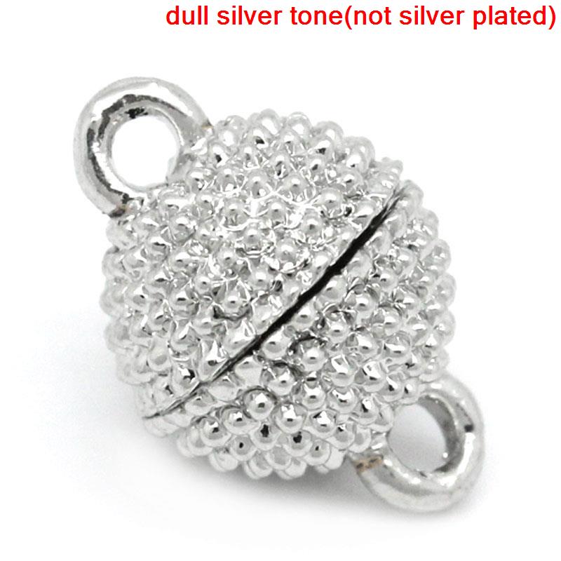 Picture of Brass Magnetic Clasps Ball Silver Tone Dot Carved 13mm( 4/8") x 9mm( 3/8"),10 Sets
