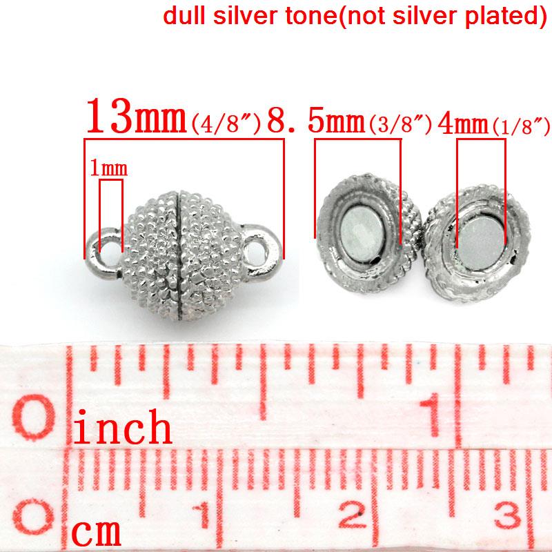 Picture of Brass Magnetic Clasps Ball Silver Tone Dot Carved 13mm( 4/8") x 9mm( 3/8"),10 Sets