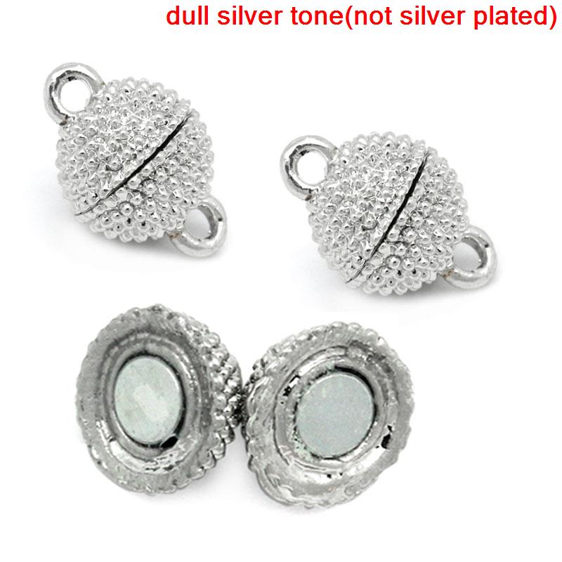 Picture of Brass Magnetic Clasps Ball Silver Tone Dot Carved 13mm( 4/8") x 9mm( 3/8"),10 Sets