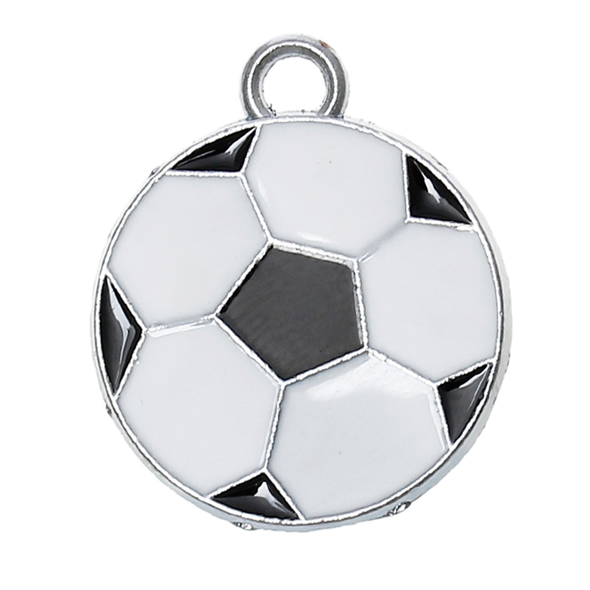 Picture of Zinc Based Alloy Sport Pendants Football Silver Tone Enamel 24mm x 19mm, 20 PCs