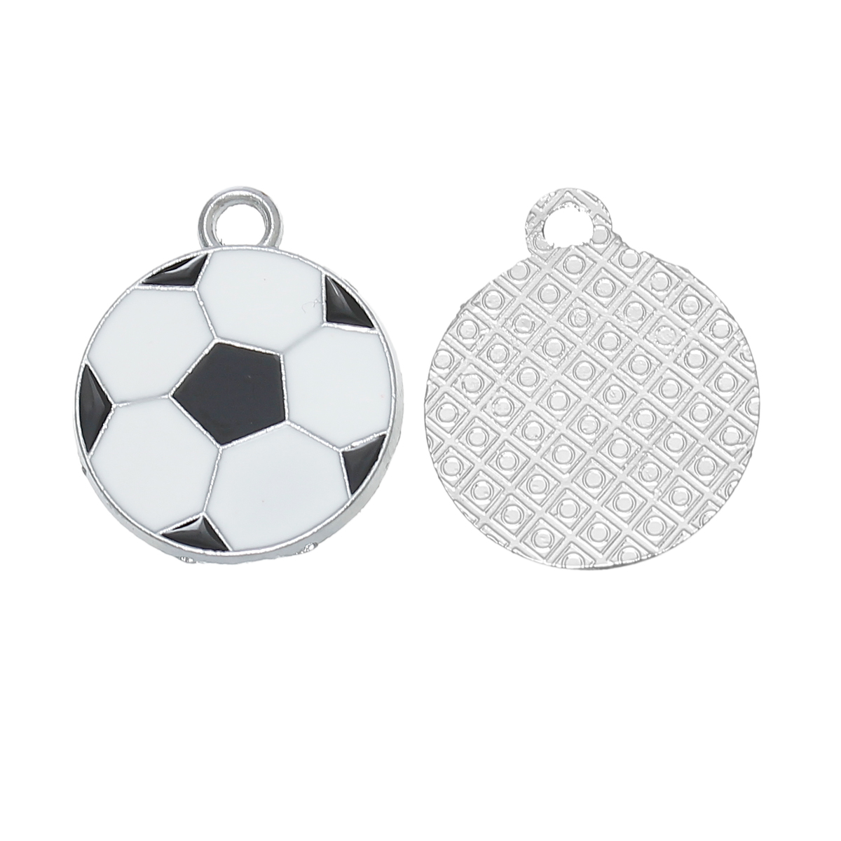 Picture of Zinc Based Alloy Sport Pendants Football Silver Tone Enamel 24mm x 19mm, 20 PCs