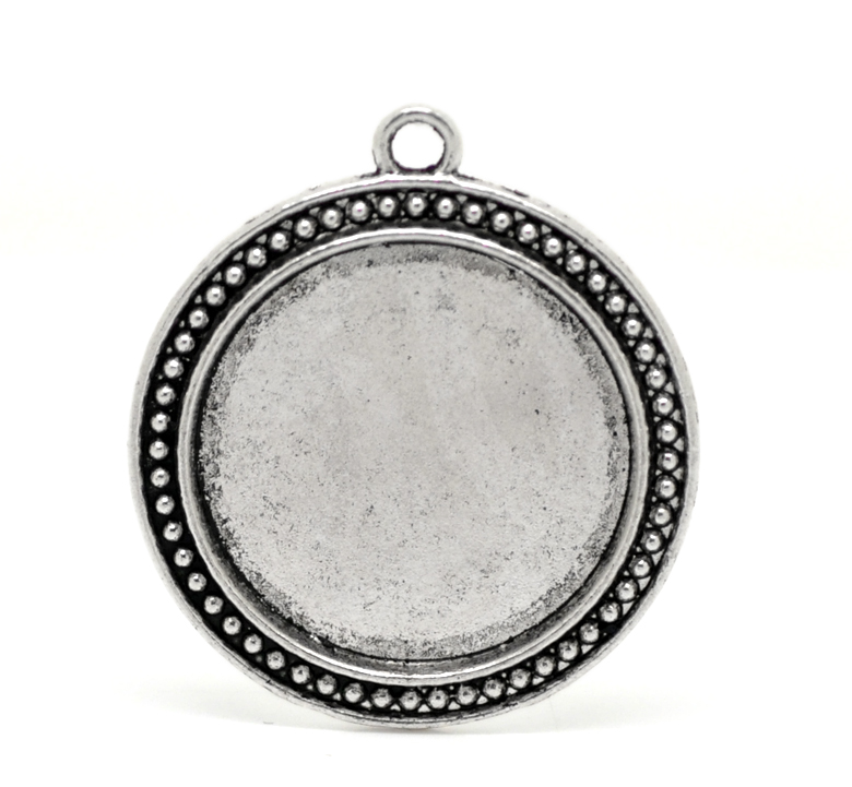 Picture of Zinc Based Alloy Cabochon Setting Pendants Round Disc Antique Silver Color (Fits 30mm Dia) 4.4cm x 3.9cm, 5 PCs