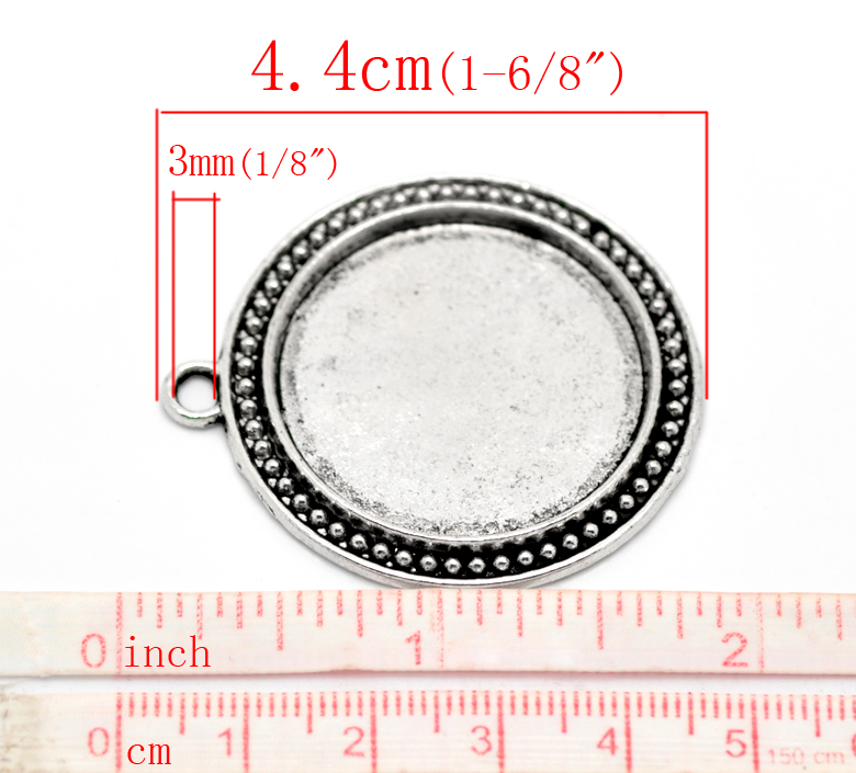 Picture of Zinc Based Alloy Cabochon Setting Pendants Round Disc Antique Silver Color (Fits 30mm Dia) 4.4cm x 3.9cm, 5 PCs