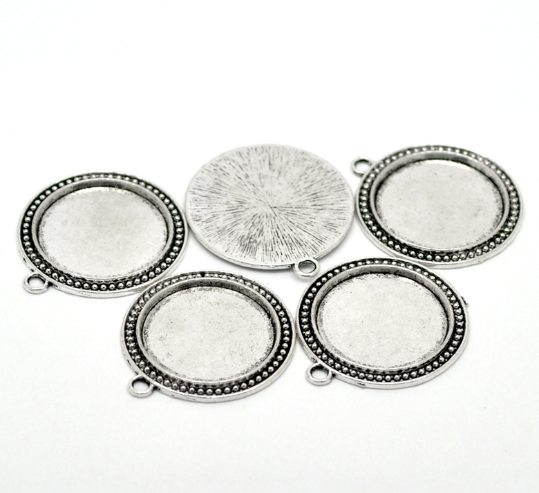 Picture of Zinc Based Alloy Cabochon Setting Pendants Round Disc Antique Silver Color (Fits 30mm Dia) 4.4cm x 3.9cm, 5 PCs