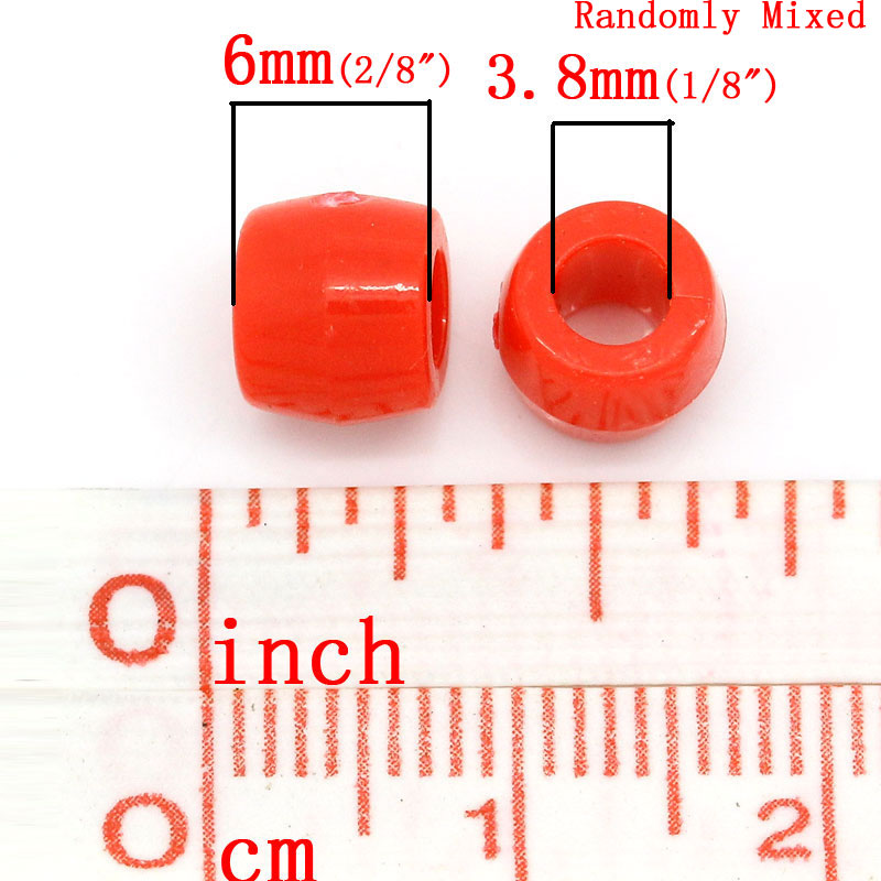 Picture of Acrylic Pony Beads Barrel At Random Mixed About 8mm x 6mm, Hole: Approx 3.8mm, 1000 PCs
