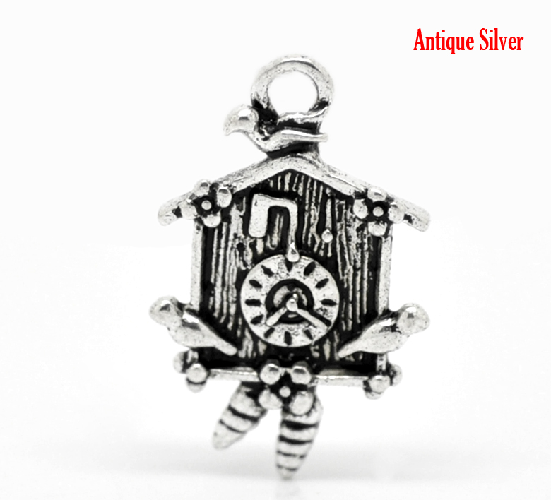 Picture of 20PCs Antique Silver Color Cuckoo Clock Charm Pendants 26x16mm(1"x5/8")