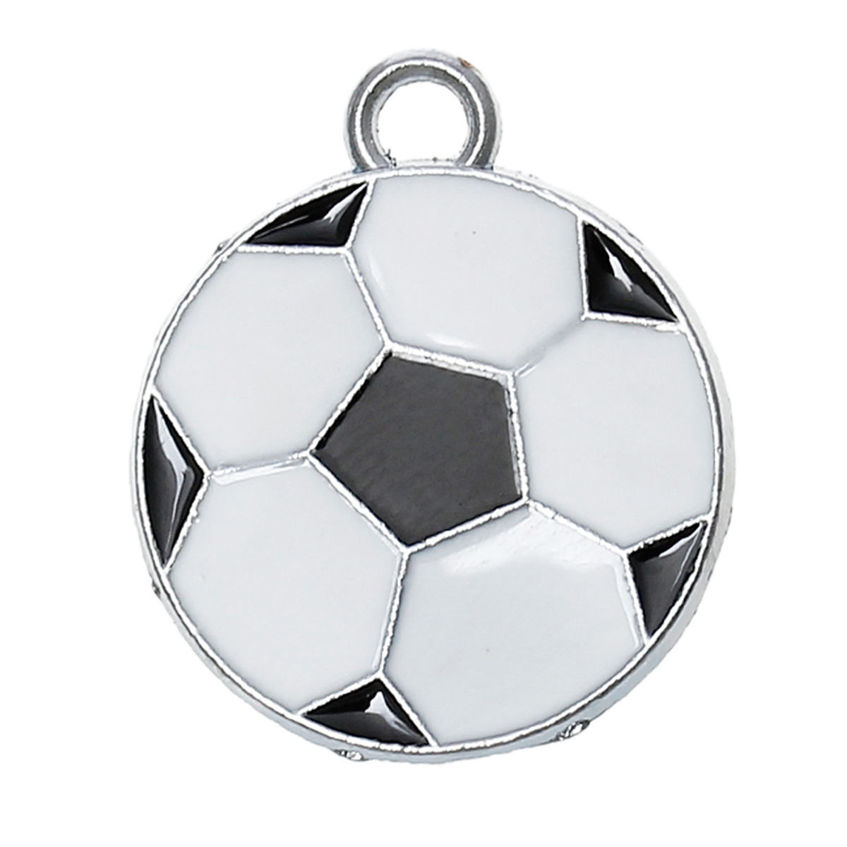 Imagen de 100 Unidades Zamak Deporte Colgantes Tono de Plata Negro & Blanco Fútbol Esmalte 24mm x 19mm