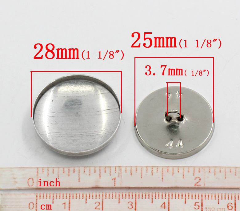 Image de Boutons à Recouvrir en Aluminium Rond Couleur Aluminium à Coudre 28mm x 28mm 25mm x 25mm, 30 Kits