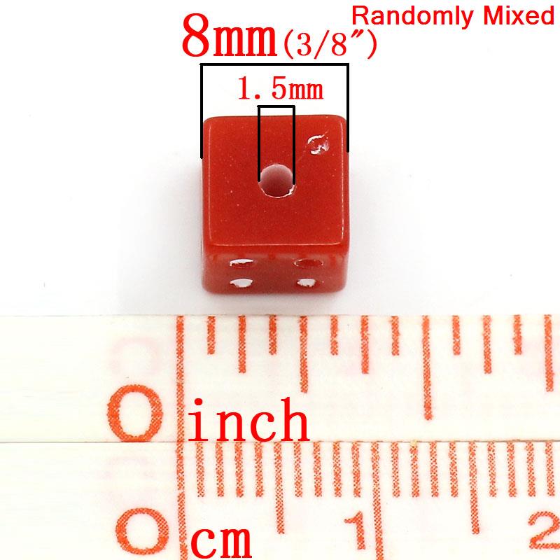 Imagen de Cuentas Chicle Acrílico de Dados,Al Azar,Punto 8mm x 8mm, Agujero: acerca de 1.5mm, 200 Unidades