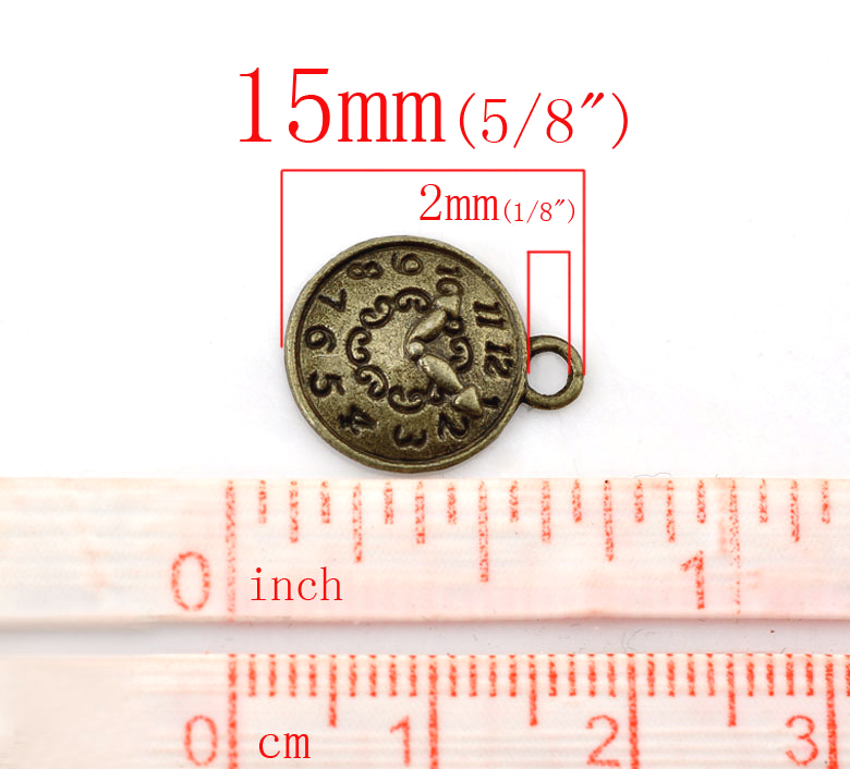 Picture of Zinc Based Alloy Charms Antique Bronze Clock 15mm x 12mm, 15 PCs