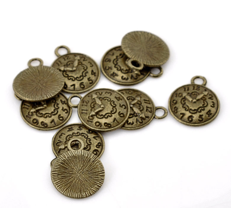 Picture of Zinc Based Alloy Charms Antique Bronze Clock 15mm x 12mm, 15 PCs